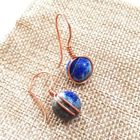 Handmade! Rustic Lapis Lazuli & Copper Dangle Earrings! Only 1 Pair Available! - Picture 7 of 12